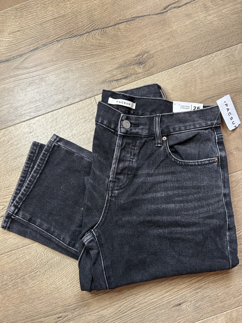 PacSun Women's Low-Rise Button Fly Washed Black Jeans